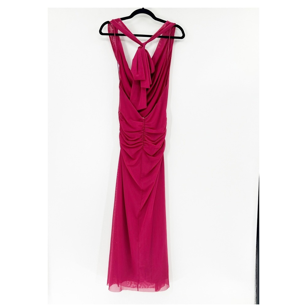 Zara Womens Fuchsia Ruched Mesh Cowl Neck Open Back Midi Dress 5039/369 Size M - Picture 4 of 9